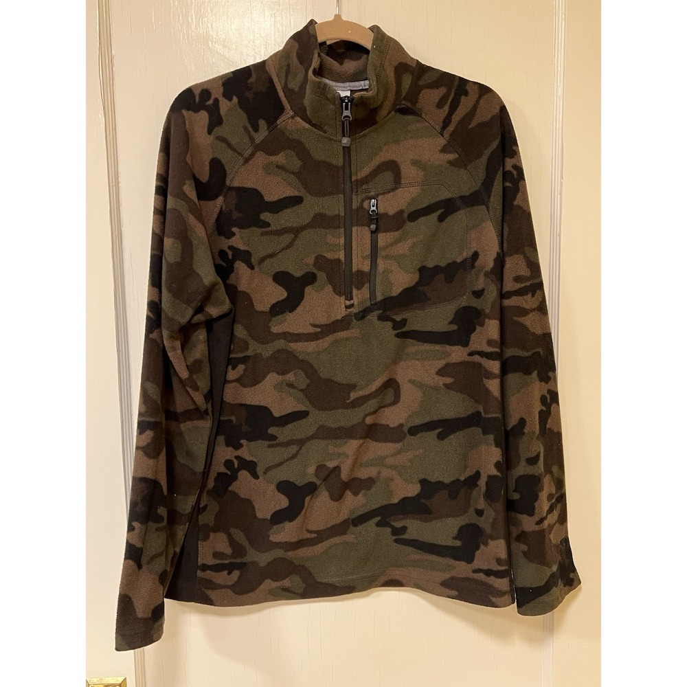 Starter Sweater F‎ Mens Large Green Camo Fleece 1/4 Zip Hunting GORP Medium